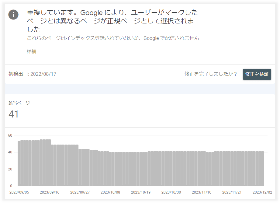 重複しています。Google により、ユーザーがマークしたページとは異なるページが正規ページとして選択されました