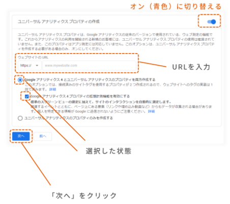 UAとGA4を同時に作成