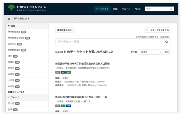 左サイドバー例：東京都オープンデータカタログサイト