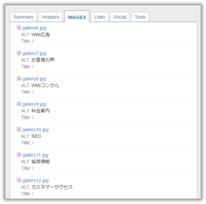 SEO META in 1 CLICKのalt属性確認画面